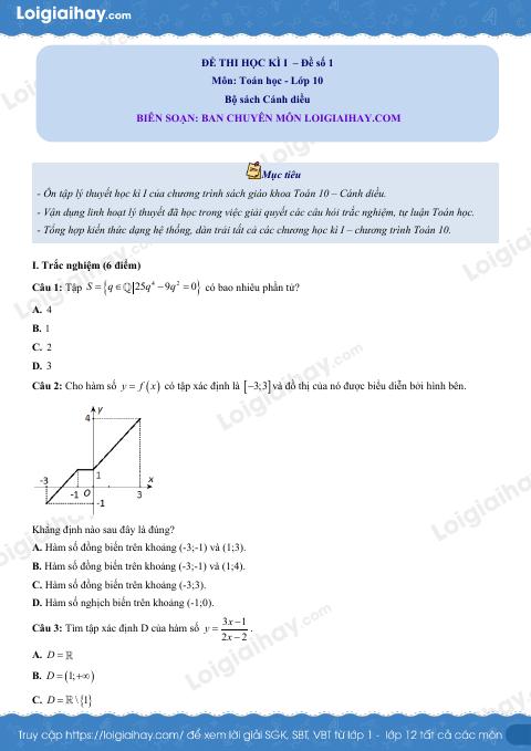 Đề thi học kì 1 Toán 10 Cánh diều - Đề số 1